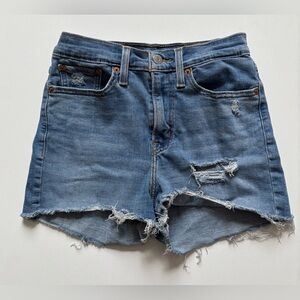 Women's Distressed Frayed Hem High-Rise Levi Jean Shorts Size 27